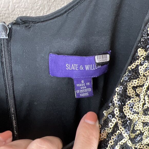 Slate Willow 6 Black Gold Mae Sequin Party Dress Little Black Bold - Picture 6 of 11